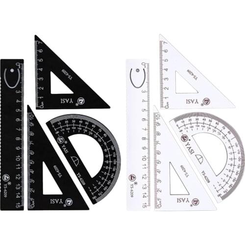 1 Set Students Math Drawing Tool Steel Triangular Ruler Protractor Straight Ruler w/ Clear Box Aluminum Alloy Durable