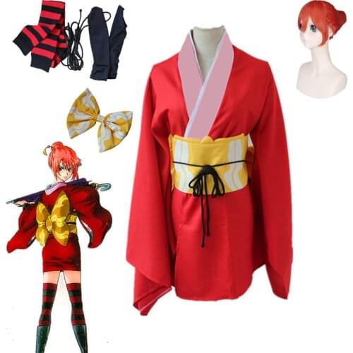 2020 Anime Gintama Kagura Cosplay Kostüm silber seele Kagura rot kleid Japan traditionellen kimono Halloween party costume
