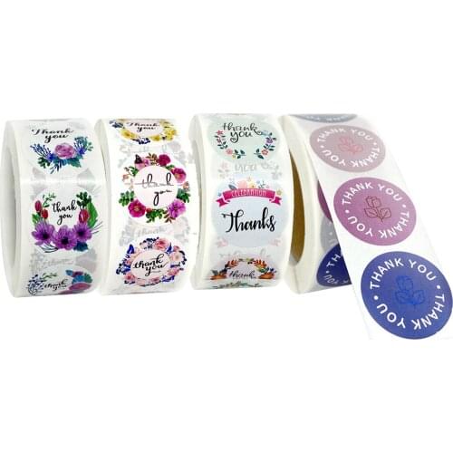 500pcs/roll Handmade Thank You Stickers Sealing Labels Envelope Stationery Supplies Floral Sticker Scrapbooking Crafts