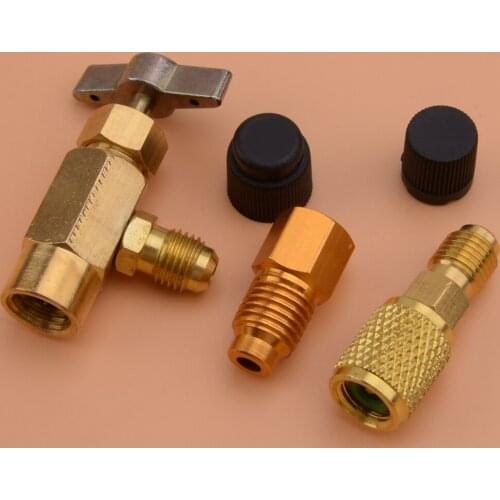 Beler 5pcs 1/4SAE 1/2" ACME-LH Refrigerant Special Can Bottle Tap Valve Adapter Fitting Kit Fit for R1234yf R134a R12