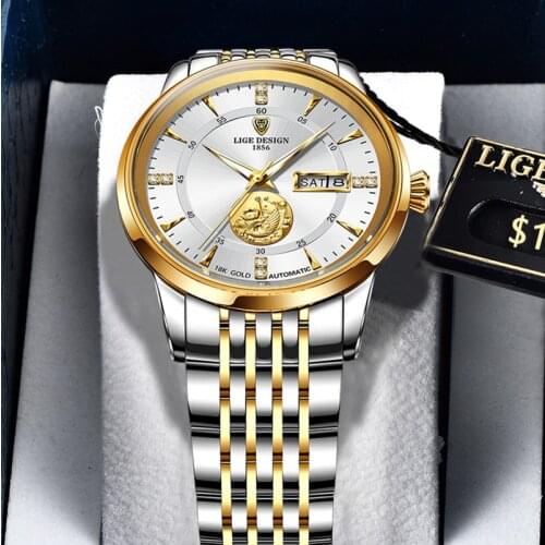 LIGE DESIGN Top Brand Mechanical Wristwatch Luxury Sapphire Glass Automatic Watch Stainless Steel Waterproof 100M Watches Men