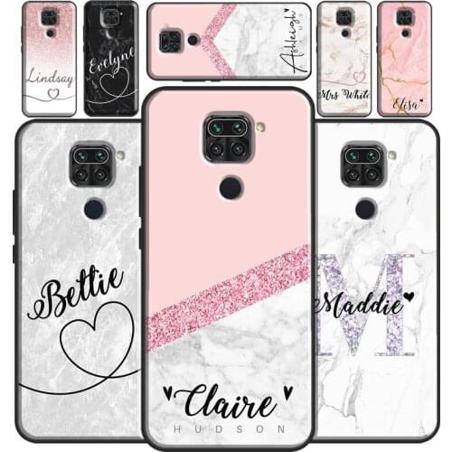 Pink Marble PERSONALISED initial name Case For Redmi Note 10 7 8 9 Pro Funda For Redmi Note 9S 8T Coque For Redmi 9 A 9C 9T K40