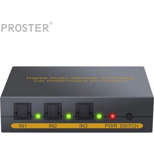 Digital to Analog Audio Decoder With Optical Cable 3 Port Optical SPDIF Toslink to L/R RCA 3.5mm Jack Support for DTS AC3