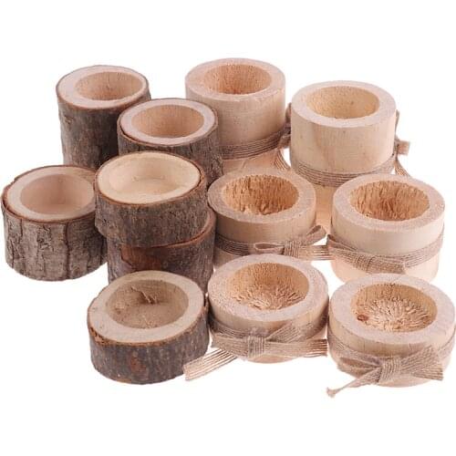 Creative Wooden Candlestick Succulent Plant Pot Tray Candle Holder Table Desktop Decoration Rustic Wedding Holiday Decor