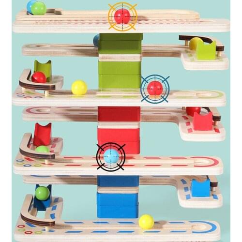 Kid Wooden Educational Montessori Toys Wooden Ball Racer Ramp Track Set Toy for Children 2+ Year Old Boy and Girl Gift