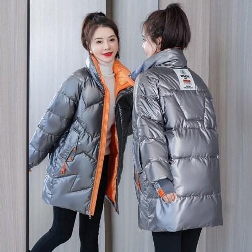Plus size 3XL Long Coat Women Winter Puffer Jackets Fashion Stand Collar Glossy Windproof Warm Patchwork Casaco Feminino Inverno