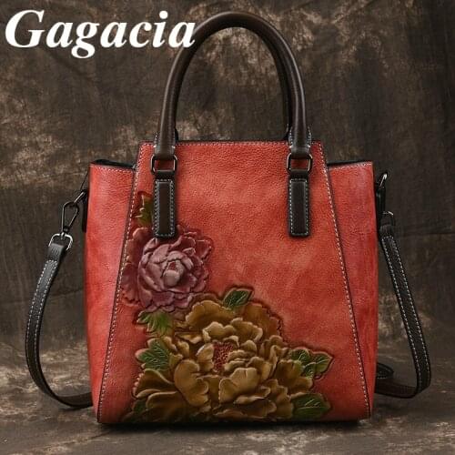 Gagacia 2021 New Luxury Vintage Women Handbag Genuine Leather Chinese Style Retro Shoulder Bag Female Handmade Embossed Tote Bag
