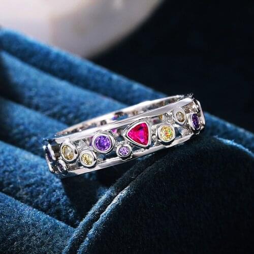 Huitan Fashionable Colored CZ Women Rings Metal Silver Color OL Daily Wear Finger Rings Party Jewelry Funny Birthday Girl Gift