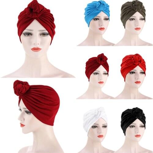 Indian Women Turban Bonnet Knot Inner Cap Hijab Twist Chemo Headwrap Ladies Hair Loss Cancer Head Scarf Hat Beanies Soild Color