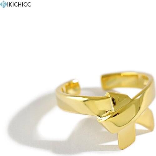 Kikichicc 100% 925 Sterling Silver Gold Butterfly Cross Adjustable Rings 2020 Resizable Noval Wedding Statement Accessories