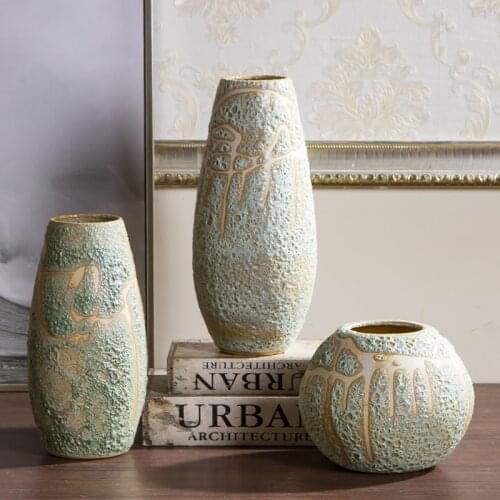 Creative Retro Ceramic Vase Home Decoration Ornaments Living Room Flower Arrangement Container Coarse Ceramic Office Furnishings