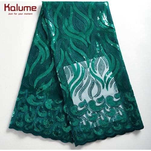 Kalume Green African Lace Fabric Sequins French Mesh Net Lace Fabric Dress Materials Nigerian Tulle Lace Fabric For Party H2303