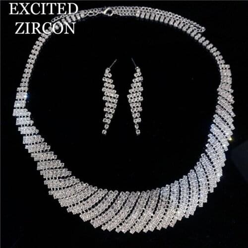 2020 hot sale fashion big round necklace earrings bridal wedding charming jewelry set bling rhinestone crystal accessories