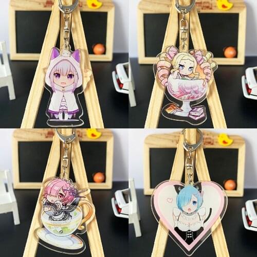 Hot Re:Life In A Different World From Zero Keychain Rem Ram Emilia Cartoon Figures Key Chain Anime Cosplay Props Key Ring Holder