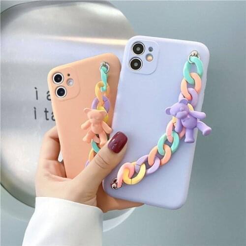 Fashion Pendant Bracelet Candy Bear Phone Case for OPPO Realme C11 C12 C15 3 5 6 Pro X XT X2 C2 X50 F15 F11 F9 F7 F5 Cover
