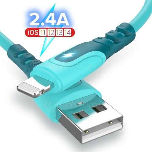 Soft USB Charging Cable For iPhone 12 11 Pro Max X XR XS 8 7 6 6s Fast Data Charging Charger USB Wire Phone Cable 0.25/1.2/2M