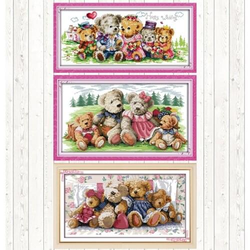 Bear Family DIY Needlework Crafts DMC Cotton Thread Printed Canvas 14CT 11CT Counted and Stamped Cross Stitch Kit Embroidery Kit