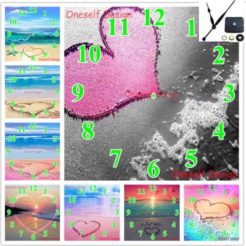 Heart beach wall sticker 5d diamond embroidery full clock diamond mosaic sale diamond painting Mechanical clock decortion home