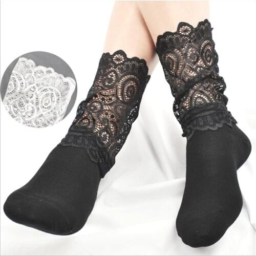 2021 Spring New Korean Lace Goddess Socks, Long Tube Lace Pile Socks, Cotton Socks, Womens Trend Calf Socks