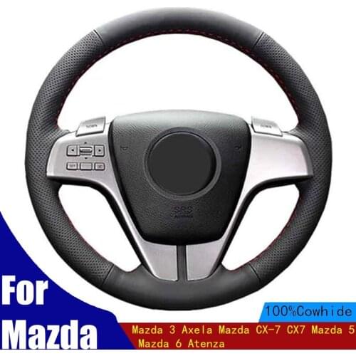 Car Steering Wheel Cover Customize For Mazda 3 Axela Mazda CX-7 CX7 Mazda 5 Mazda 6 Atenza Genuine Leather Braid