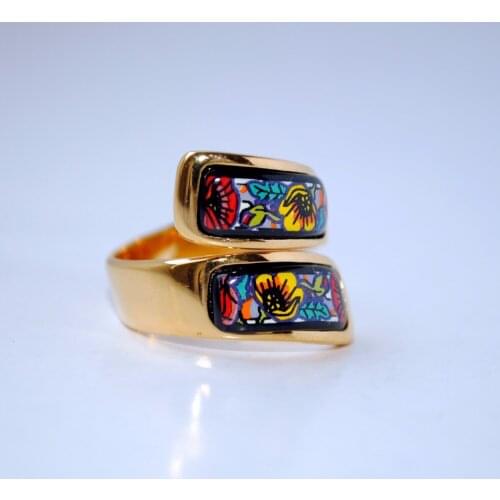 Cloisonne enamel circular fashion jewelry plated gold rings006