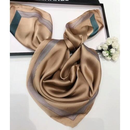 Plain women silk polyester striped border square scarf head scarf kerchief size 75x75cm Foulard Bandana LL180429