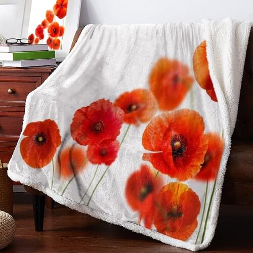 Plant Red Poppy Flower Blanket for Beds Sofa Fleece Throw Blanket Winter Bedclothes Bedspread Cashmere Blanket