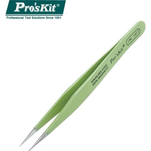 ProsKit 1PK-101T Insulated Heat Resistant Anti-static Round Cuspid Straight Tweezer For Soldering Station Clamping Tool (120mm)