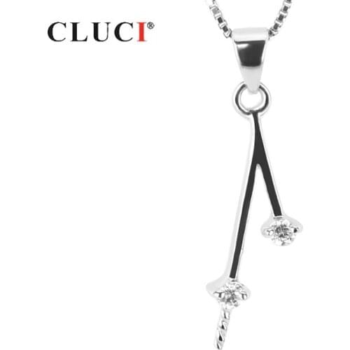 CLUCI 925 Sterling Silver Simple Zircon Pendant Silver 925 Pearl Pendant Mounting Women Charms Pendant for Necklace SP099SB