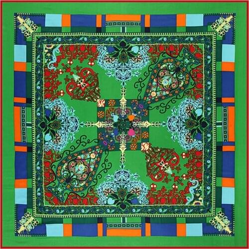 Twill Silk Women Scarf 130*130 Euro Color Matching Assort Flowers Print Square Scarves High Quality Gift Fashion Silk Shawl