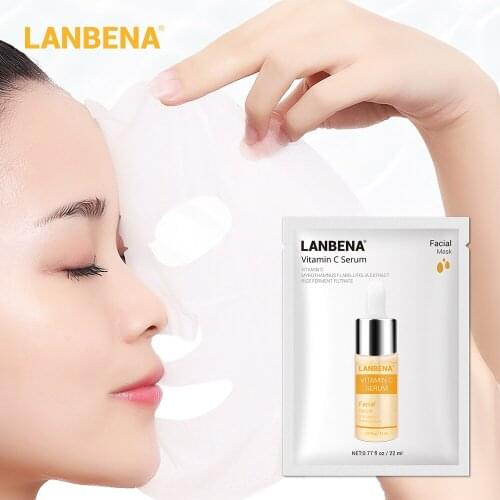 LANBENA Vitamin C Serum Face Mask Whitening Anti Aging Sheet Mask Fresh Fruit Extracts Face Care Brighten Skin Care