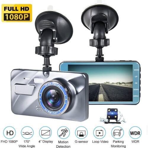Dash Cam New Dual Lens Car DVR Camera Full HD 1080P 4" IPS Front+Rear 2.5D Mirror Night Vision Video Recorder Parking Monitor