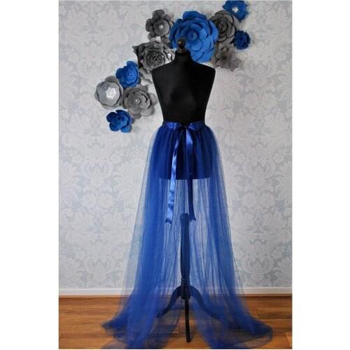 Mujer Faldas Royal Blue Women Over Wrap Tulle Skirts Real Image See Thru Sexy Overskirt Long Women Tulle Skirt