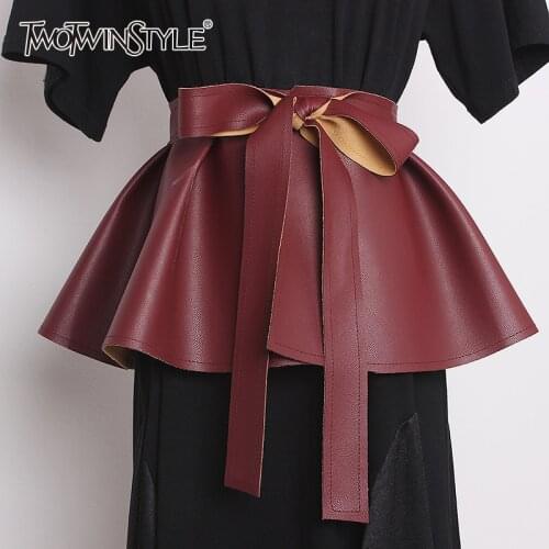 TWOTWINSTYLE Black Elegant Patchwork Ruffle Wide Belt For Women Lace Up Bowknot Korean Belts Female New Accessories 2021 Fashion