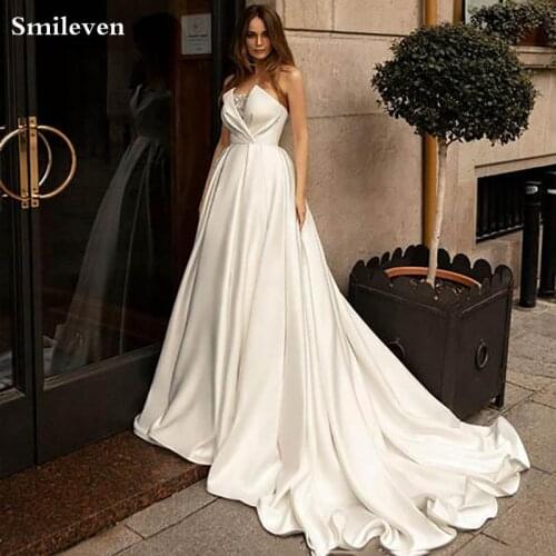 Smileven Satin Princess Wedding Dresses 2020 Strapless Lace Wedding Bride Gowns Vestido De Noiva