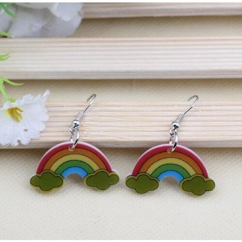 1 pair rainbow cute lovely printing drop earrings acrylic new 2014 design spring/summer style for girls woman jewelry