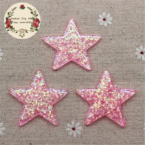 10pcs Cute Pink Glitter Five Star Resin Flatback Cabochon DIY Scrapbooking Decorative Craft Making,39mm