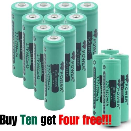 14pcs (buy 10 Get 4 Free) ICR 18650 4500mAh 18650 Lithium Li-ion Battery Cell Rechargeable For Torch Audio Equipment Power Bank