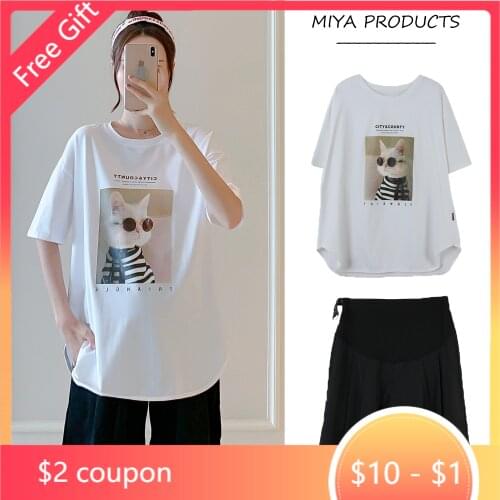 1622# 2021 Summer Cartoon Printed Cotton Maternity Tees + Loose Belly Shorts Sets Suits Clothes for Pregnant Women Pregnancy