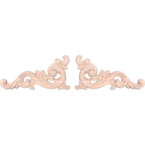 2pcs Wood Carved Corner Onlay Unpainted Applique Frame Door Decors Decal 15*8*0.8cm