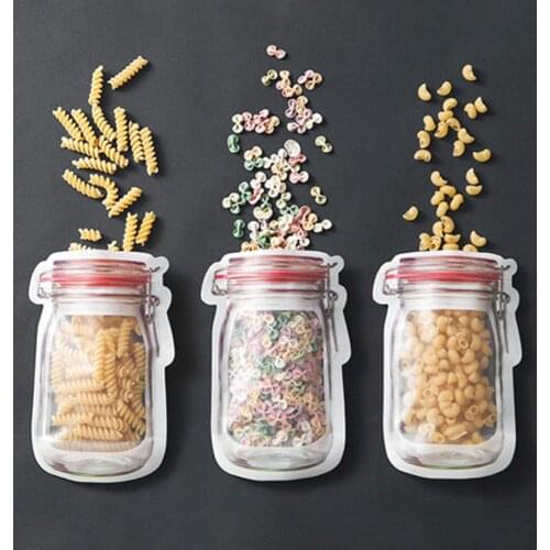 3/4Pcs Mason Bottle Shape Cookie Nut Freezer Self-adhesive Bag Storage Container