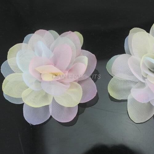 30pcs of Silk organza rose Flowers RAINBOW Tie Dye pastel color for diy no clips 70mm