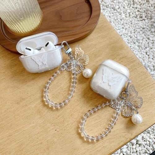 3D Cute Silver Butter For Airpods 1 2 case Earphone protective sleeve For Airpods 3 pro cases Soft silicone with Hanging Chain