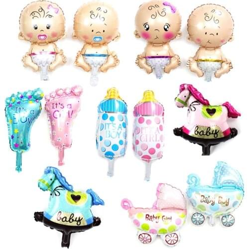 50pcs 16inch mini baby Foil Air Balloon Pink Blue Stroller Bottle Feet ballon Baby shower decoration Trojan Childrens Gifts