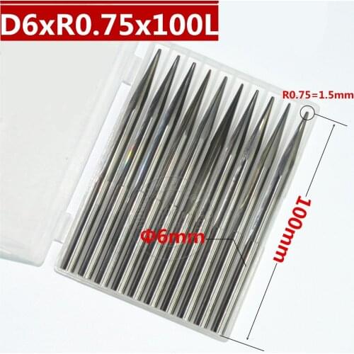 6mm*R0.75*10°*100L,CNC carbide wood End Mill,woodworking insert router bit,Taper ball nose end milling cutter,deep relief,pvc