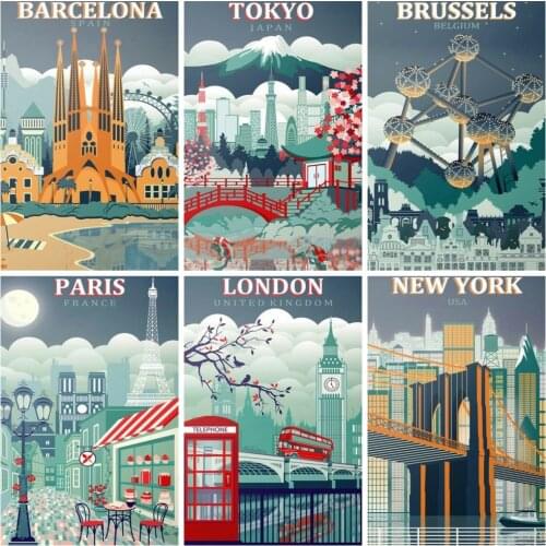 Huacan Full Drill Diamond Painting City 5D Diamond Mosaic Set For Embroidery Cross Landscape Text Beaded Pictures Home Decor