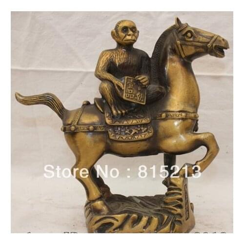Bi00579 9" China Chinese Bronze Folk Fengshui Zodiac Year Droit Monkey On Horse Statue