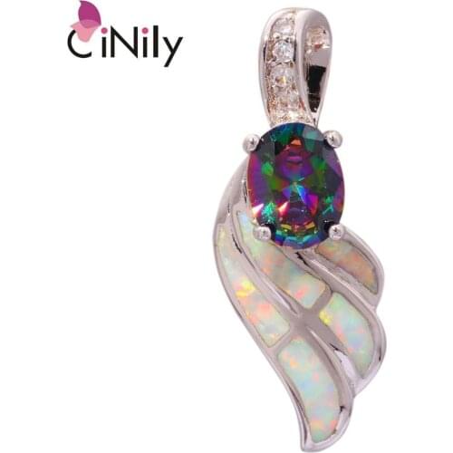 CiNily Created White Fire Opal Mytic Zircon Cubic Zirconia Silver Plated Wholesale for Women Jewelry Gift Pendant 1 1/8" OD5975