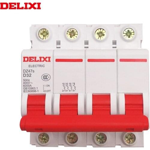 DELIXI Miniature circuit breaker MCB DZ47S 6KA 4P type D 1A 2A 3A 4A 6A 10A 16A 20A 25A 32A 40A 50A 63A
