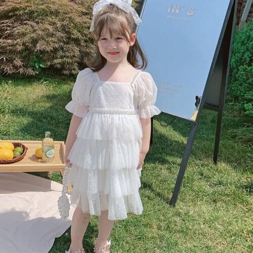 2021 new Summer Girls Puffle Sleeved beaded Cake Dresses Baby Kids Princess Birthday Tutu Dresses Children Vestido Outfit